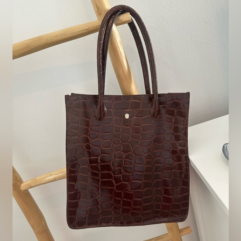 Vintage Ralph Lauren Safari Faux Crocodile Embossed Brown Tote